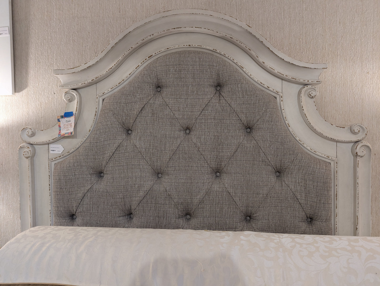 White padded queen bedframe