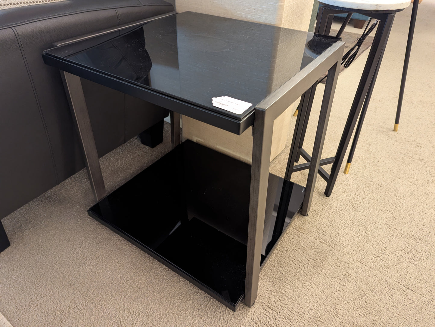 BLACK GLASS END TABLE