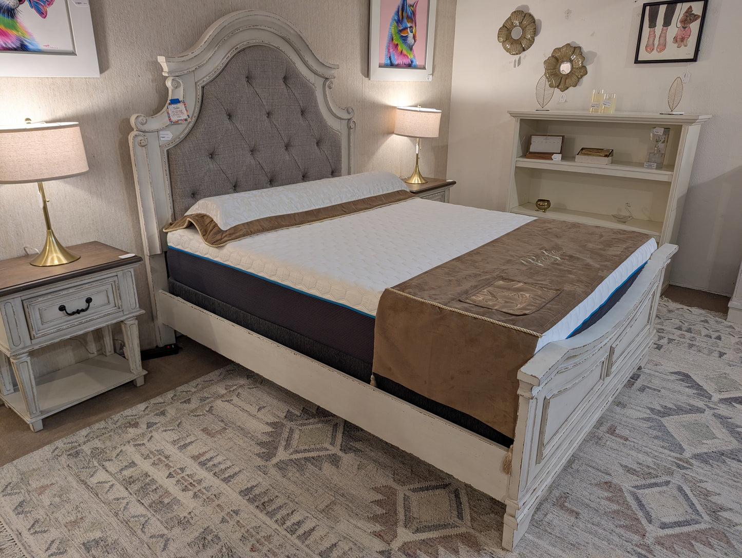 White padded queen bedframe
