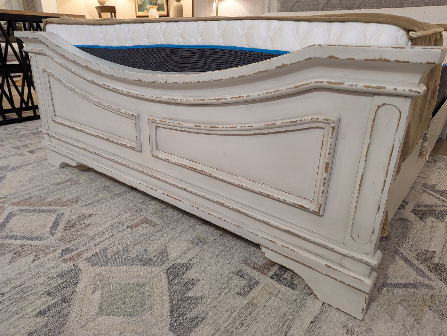 White padded queen bedframe